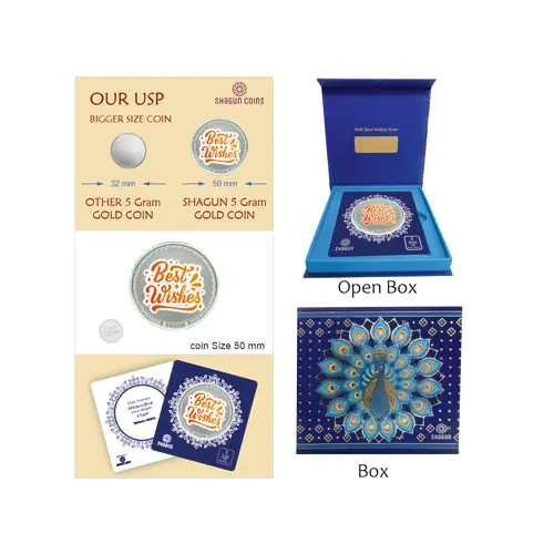 5 GRAM SILVER COIN BIG SIZE - 50MM -  best wishes printed