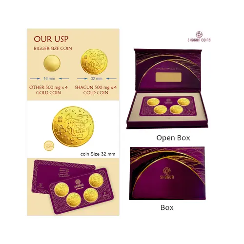 2 GRAM GOLD COIN SET NEW  (500 MG. x 4 COINS) Birthday