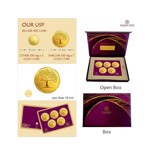 500 mg. GOLD COIN SET    (100 mg. x 5 COINS)Tree