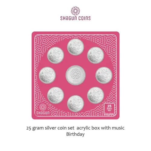 25 GRAM SILVER COIN SET ACRYLIC BOX WITH MUSIC -  Birthday