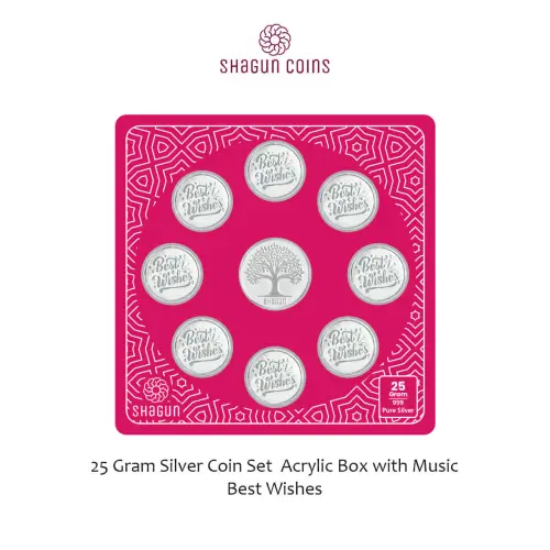 25 GRAM SILVER COIN SET ACRYLIC BOX WITH MUSIC - Best wishes