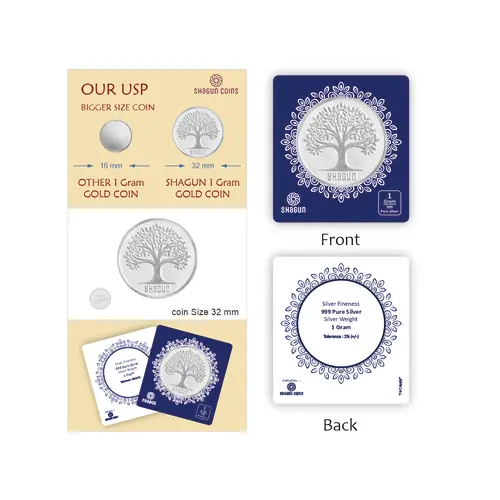 1 GRAM SILVER COIN BIG SIZE - 32MM -  tree without box