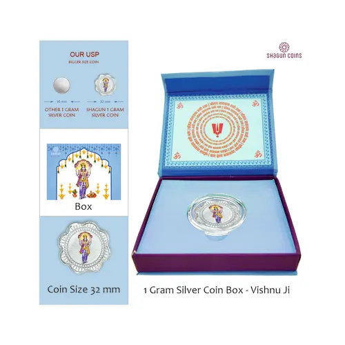 1 GRAM SILVER COIN BOX - VISHNU JI