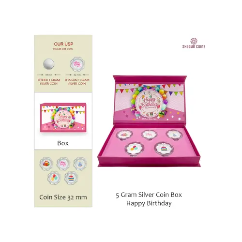 5 GRAM SILVER COIN BOX -HAPPY BIRTHDAY