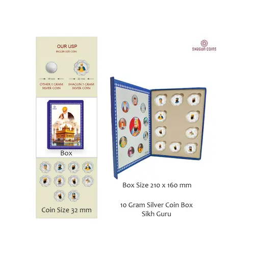 10 GRAM SILVER COIN BOX -   SIKH GURU