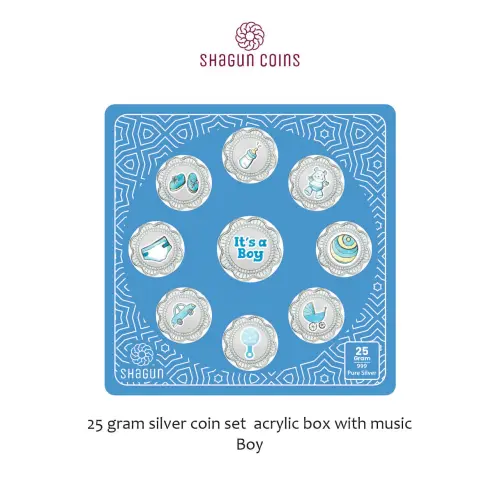 25 GRAM SILVER COIN SET ACRYLIC BOX WITH MUSIC -  Boy