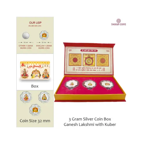3 GRAM SILVE COIN BOX -  Ganesh lakshmi with kuber