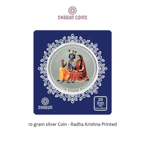 10 GRAM SILVER COIN BIG SIZE - 60MM -  Radha krishna printed