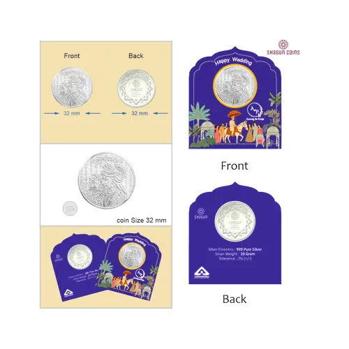 NEW SHAPE 10 GRAM SILVER COIN - STANDARD - happy wedding