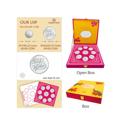 25 GRAM SILVER COIN SET ACRYLIC BOX WITH MUSIC - Best wishes