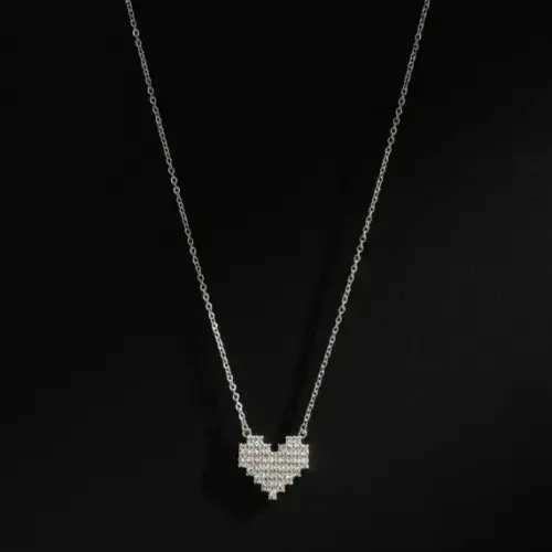 Silver Stone Heart Pendant Chain