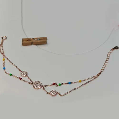 Sterling Silver Cubic Zirconia Studded Rose Gold-Plated Link Bracelet