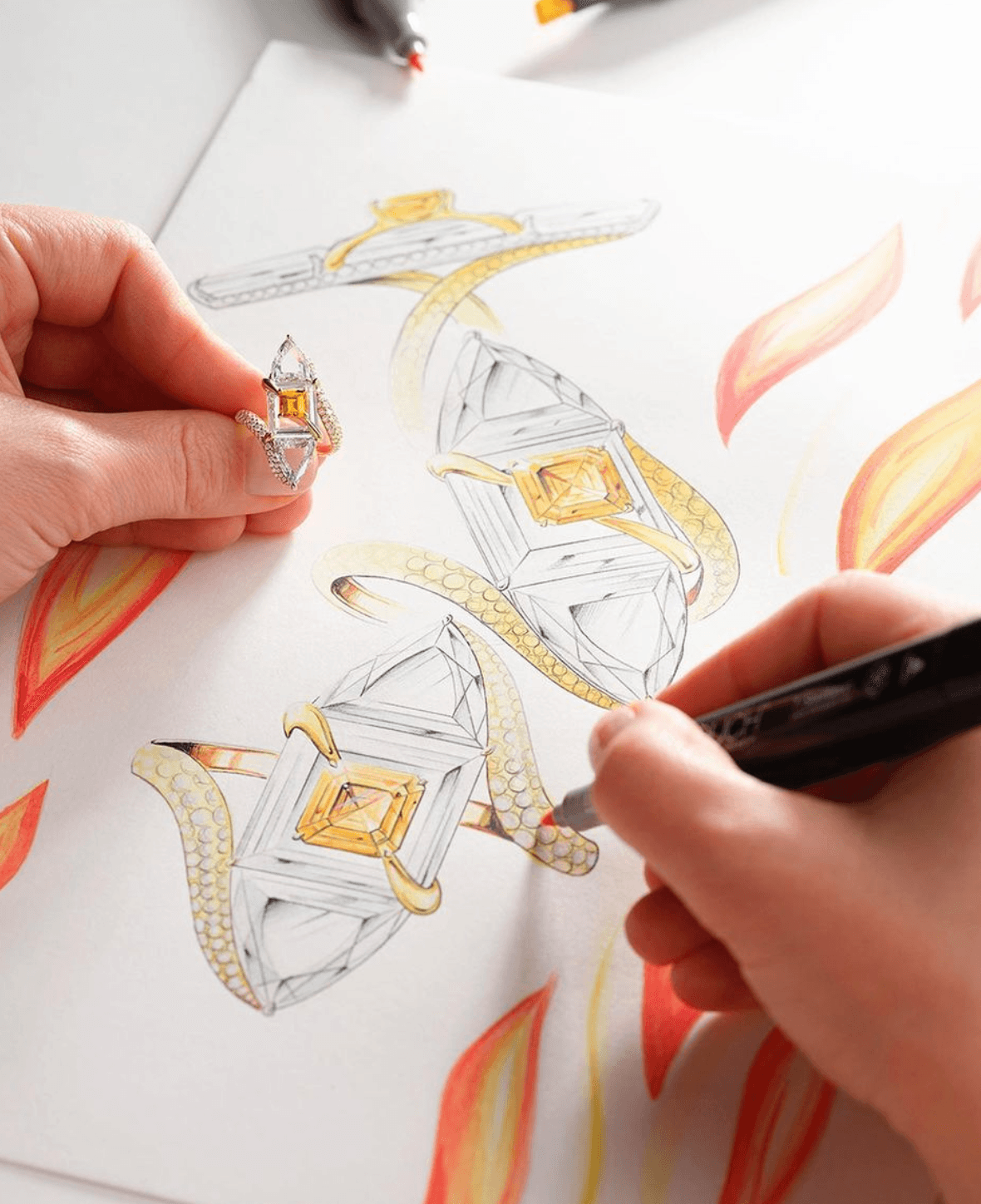 Fancy Vivid Orange-Yellow Diamond and White Diamond Combination