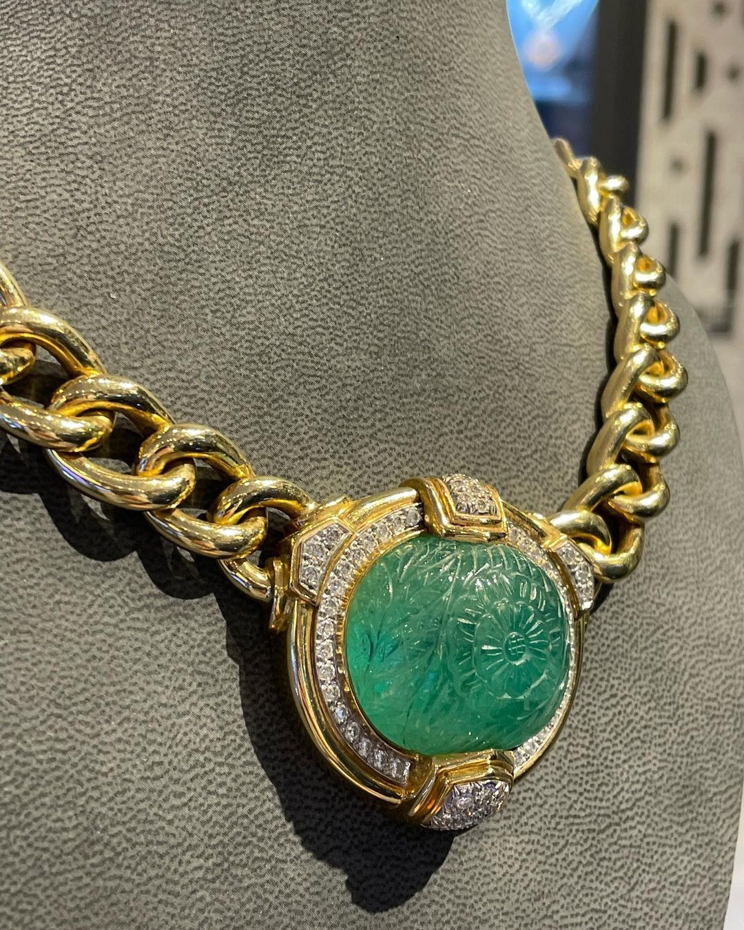 Vintage carved emerald necklace by David Webb