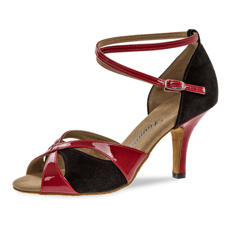 Damen-Tanzschuh Mod. 141 für Latein / / Velourleder Lack Schwarz in Rot