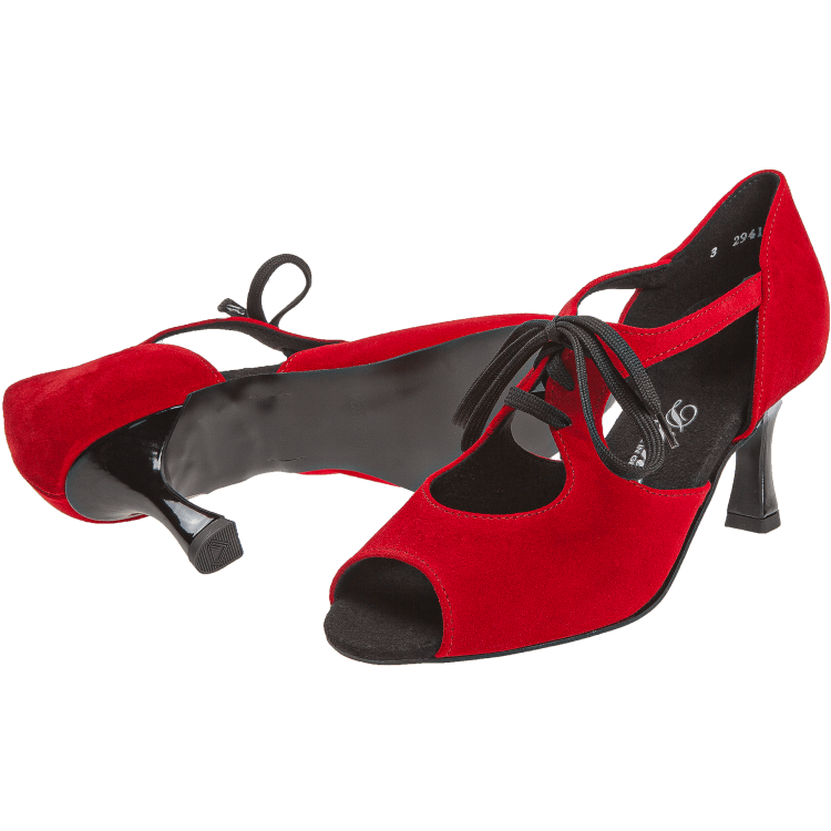 Damen-Tanzschuh Mod. Latein Rot / Lack 190 für / in Velourleder Schwarz