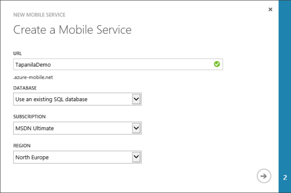 Create new Windows Azure Mobile Service using existing database