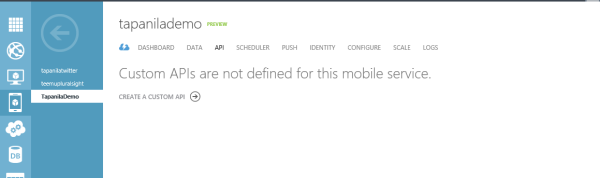 Windows Azure Mobile Service API tab