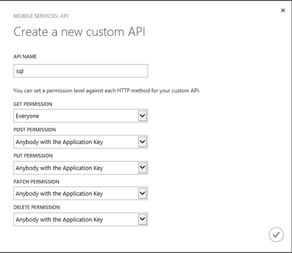 Windows Azure Mobile Service new Custom API