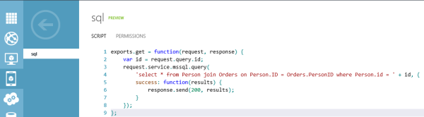 Windows Azure Mobile Service API javascript