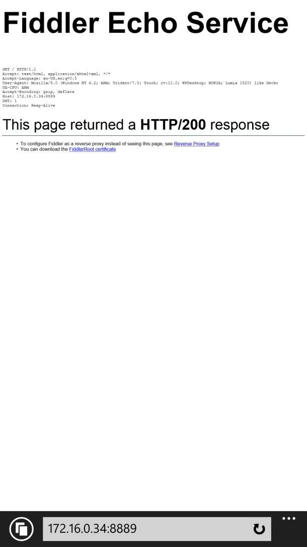 Fiddler echo service on Windows Phone