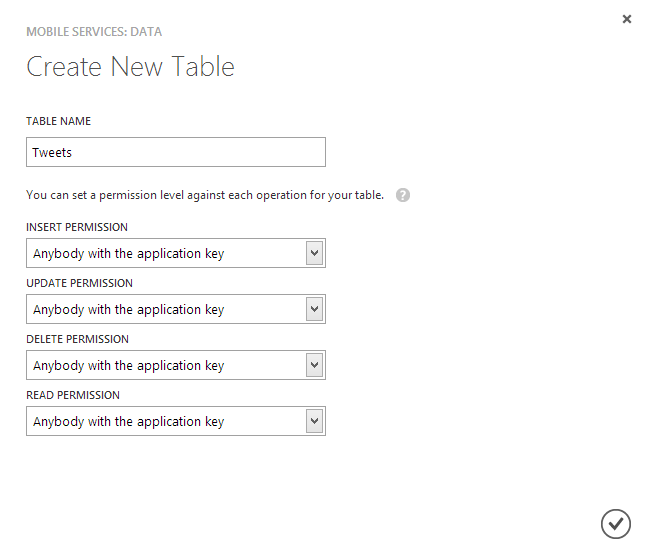 MobileServiceCreateTable