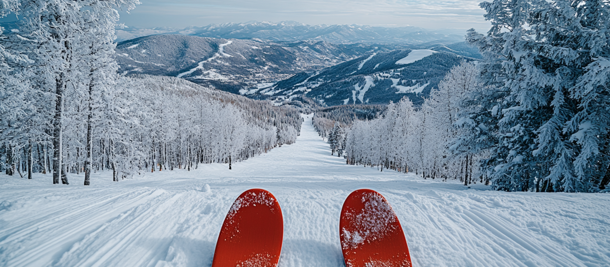 skis ripping down an empty slope