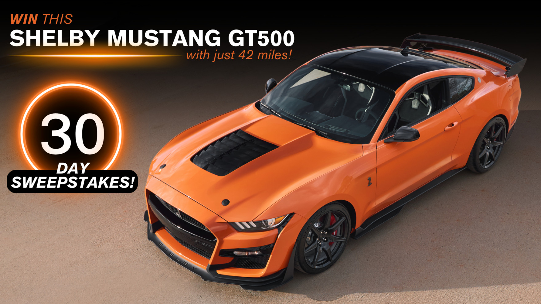 Twister Orange 2021 Shelby GT500 sweepstakes prize car from the Shelby American Collection