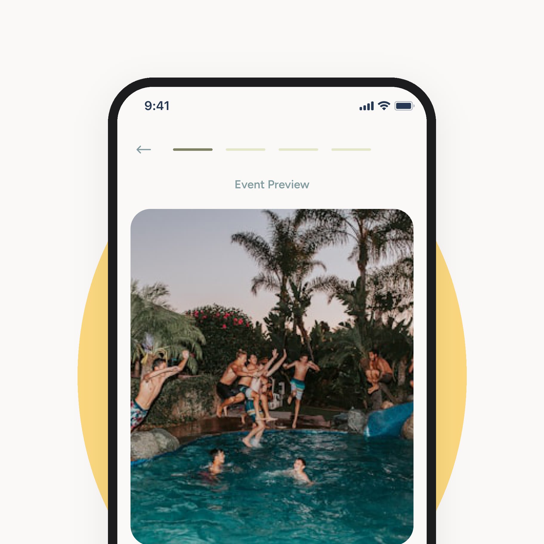 The event preview for a pool party, before it is shared with guests