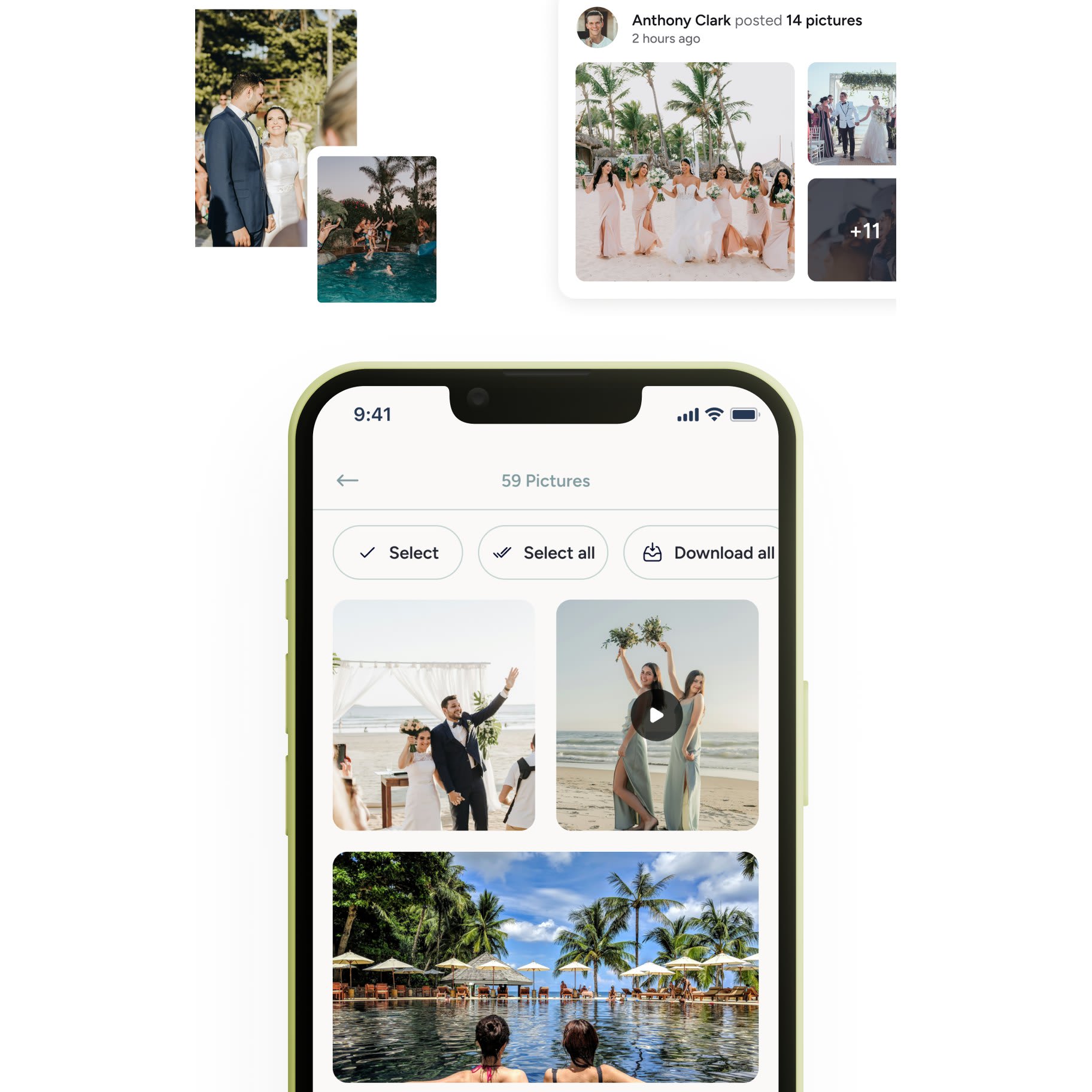 The shared wedding gallery with 59 photos and videos
