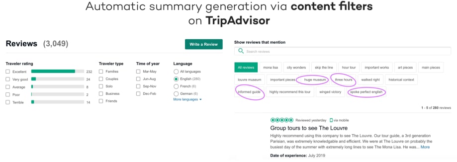 summary generation with content filters