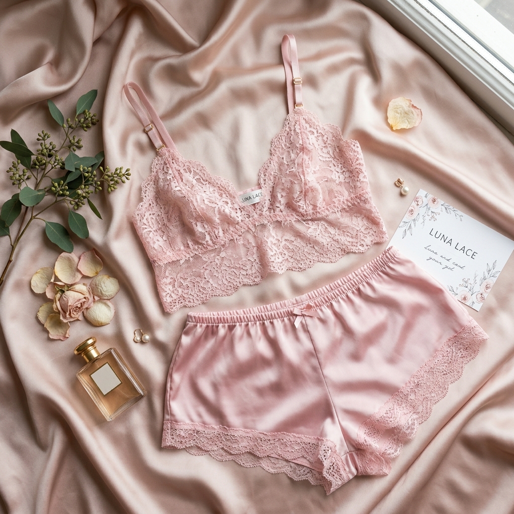 Bralette Rose & Shorty Satin