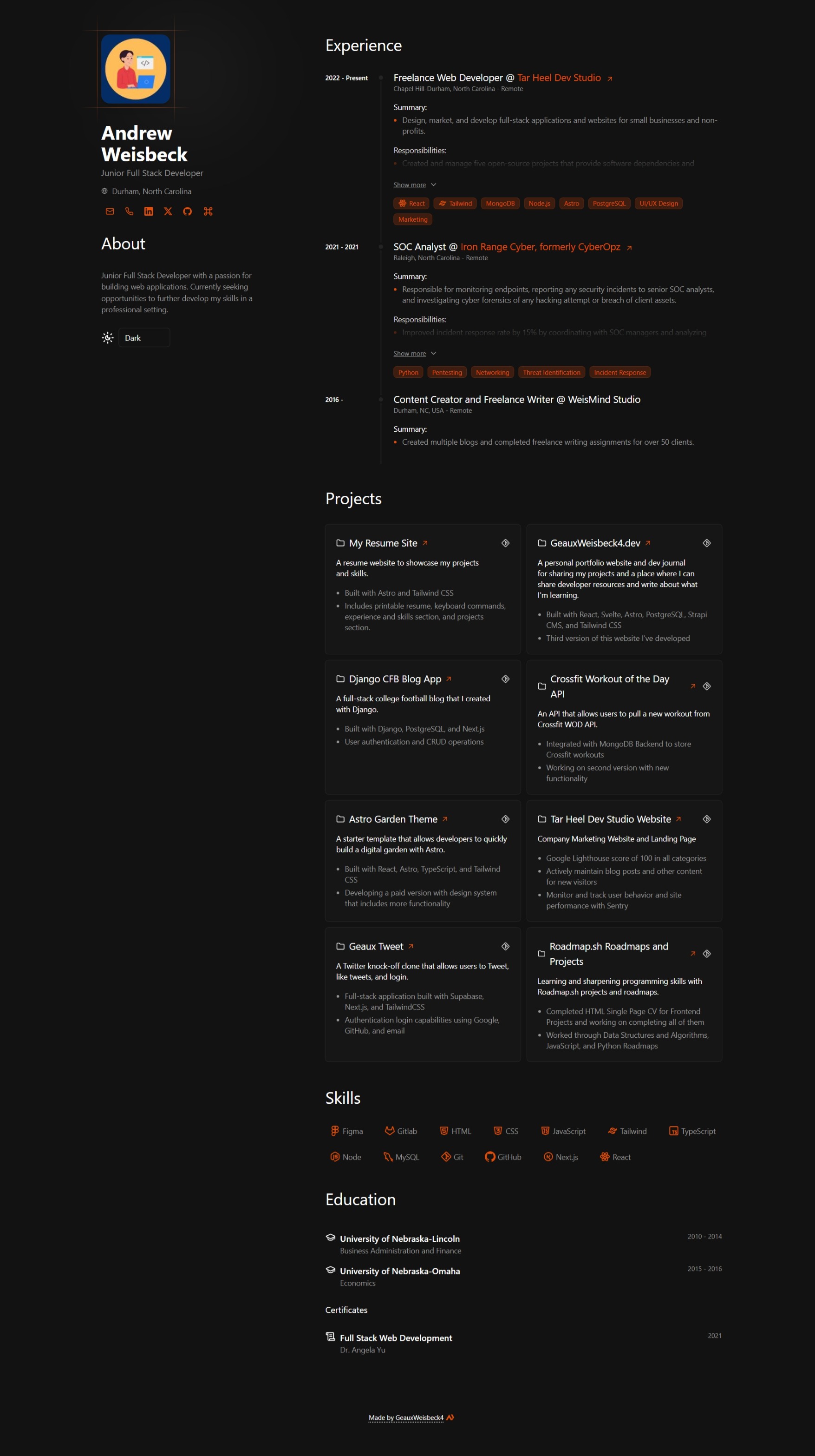 AndrewWeisbeck.com Full Screenshot