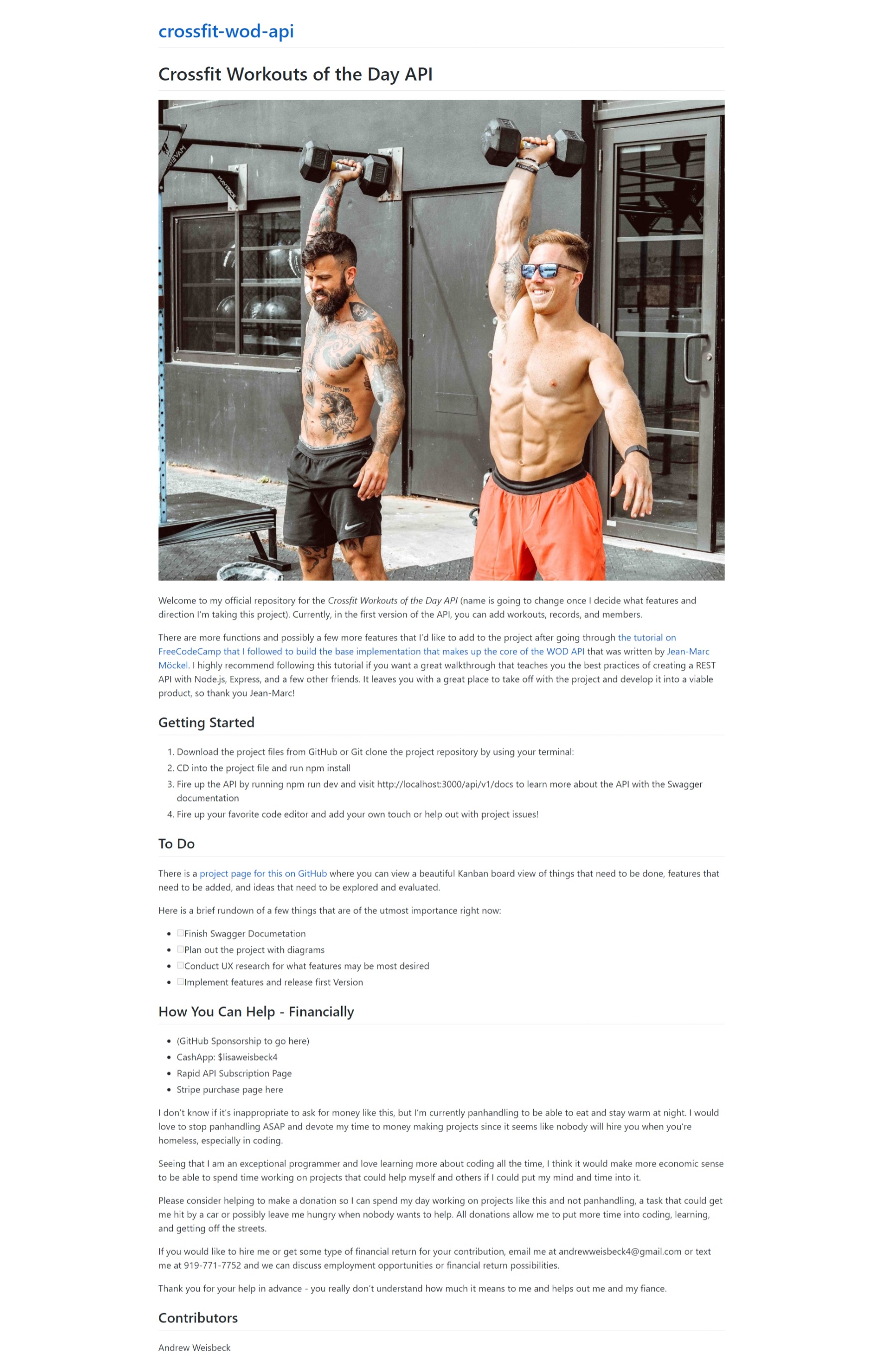 Crossfit WOD API README Home Page