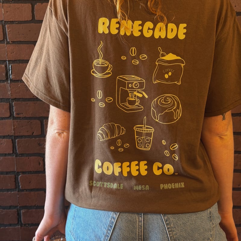 The back of a brown Renegade Coffee Icon Tee