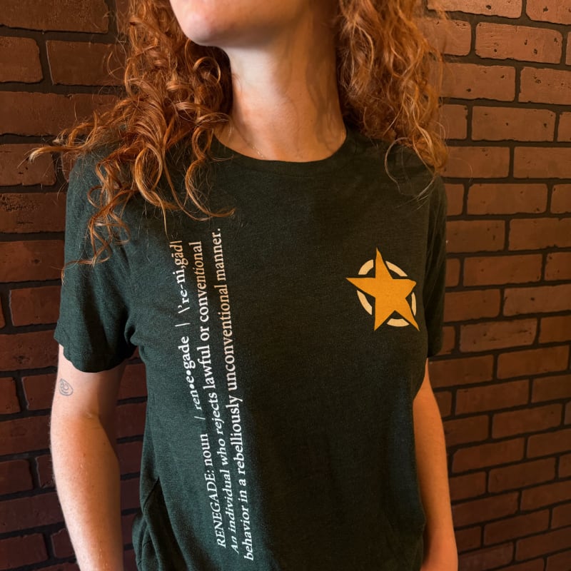 A green Classic Renegade T-shirt with the gold star logo