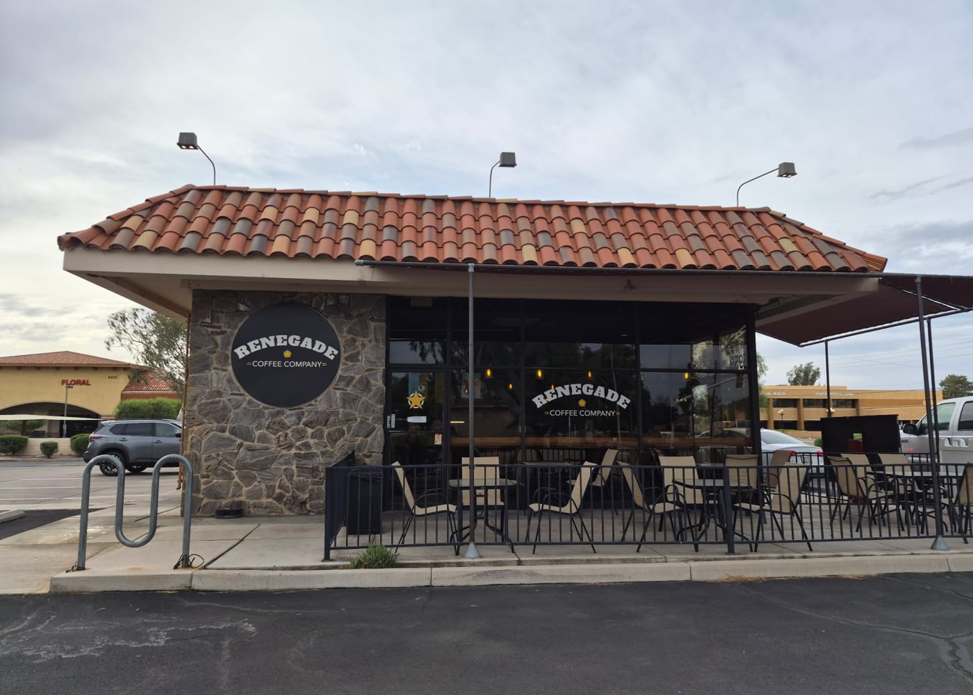 The original Renegade Coffee shop and patio at Granite Reef and McDonald in Scottsdale