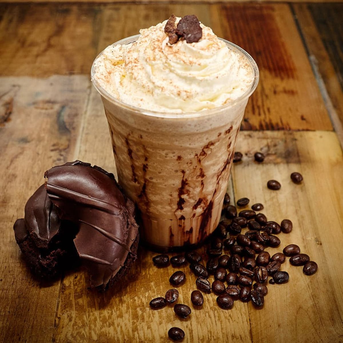 The Elvis blended drink with a chocolate donut on the side