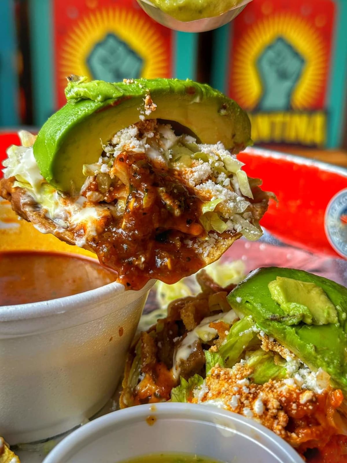 Tostadas con consome at La Calle Tacos