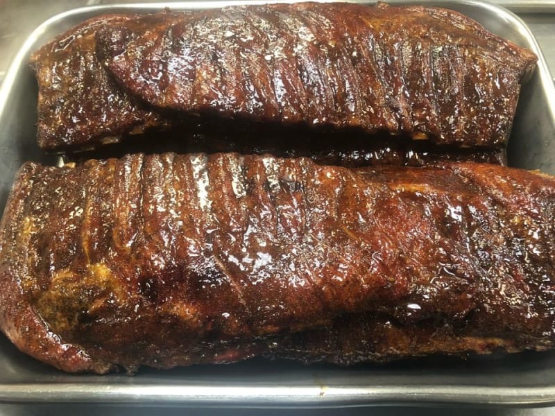Rack of smoked baby back ribs
