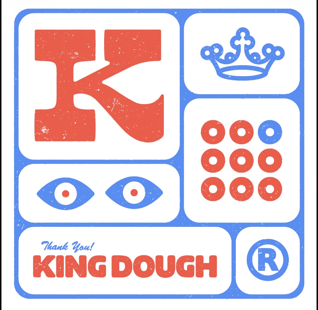 King Dough crest — a pizza slice flanked by flames