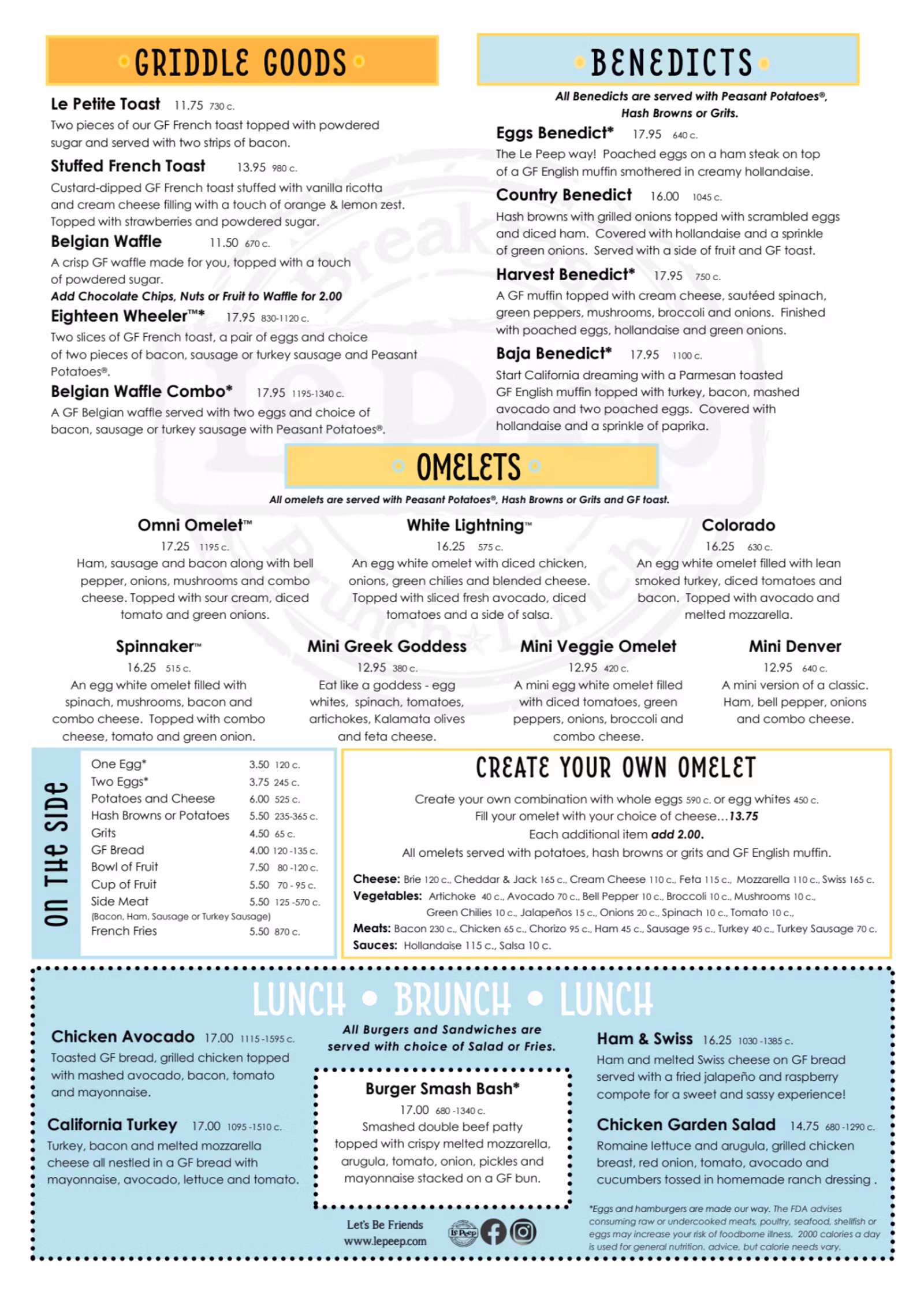 Le Peep Tallahassee gluten-free menu, page 2