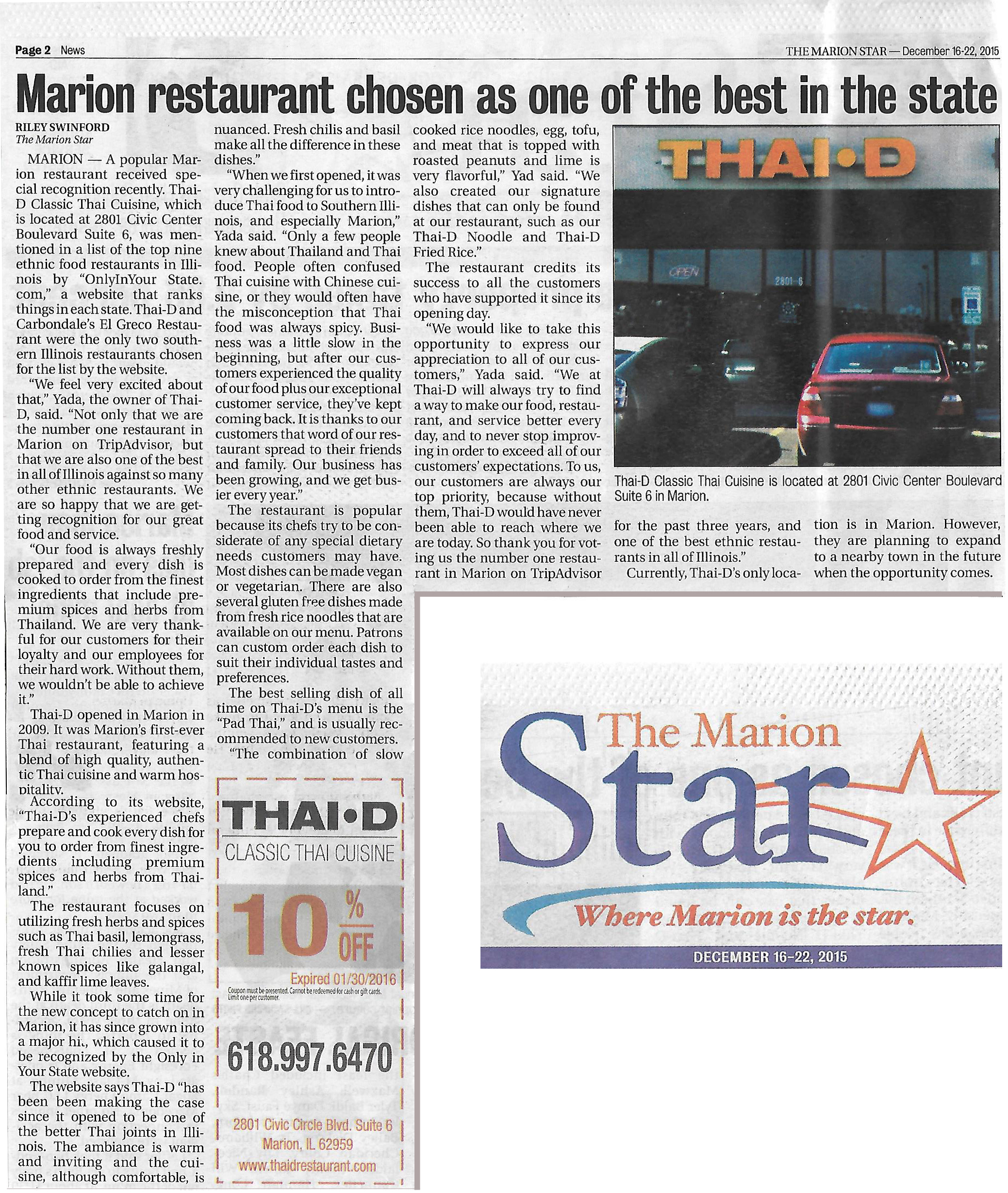 Thai D in the Marion newspaper