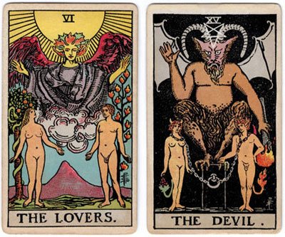 An Unlikely Relationship ~ the Lovers and the Devil lovers and devil from 1910 rider tarot