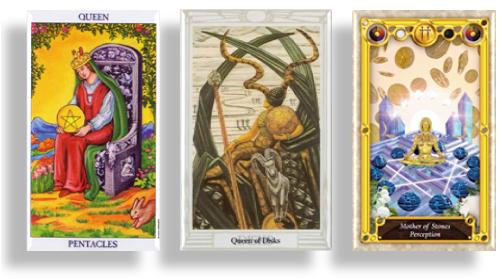 Tarot Court Cards ~ Queen of Pentacles, Queen of Disks & Mother of Stones tarot court cards queen of pentacles, queen of disks and mother of stones