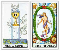 universal rider waite tarot ace of cups and judgement
