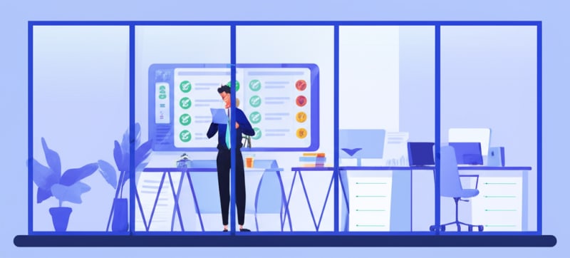 Compliance officer reviewing regulatory documents with dashboard showing deadline tracking