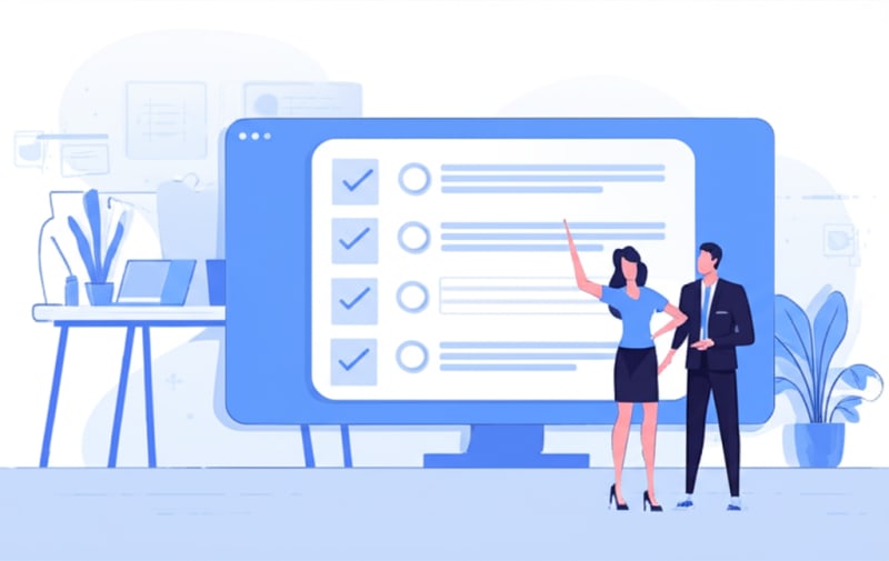 HR professional guiding new employee through onboarding checklist on screen