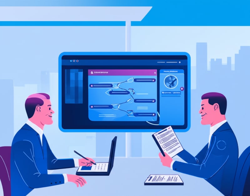 Meeting room with performance review timeline calendar displayed on screen