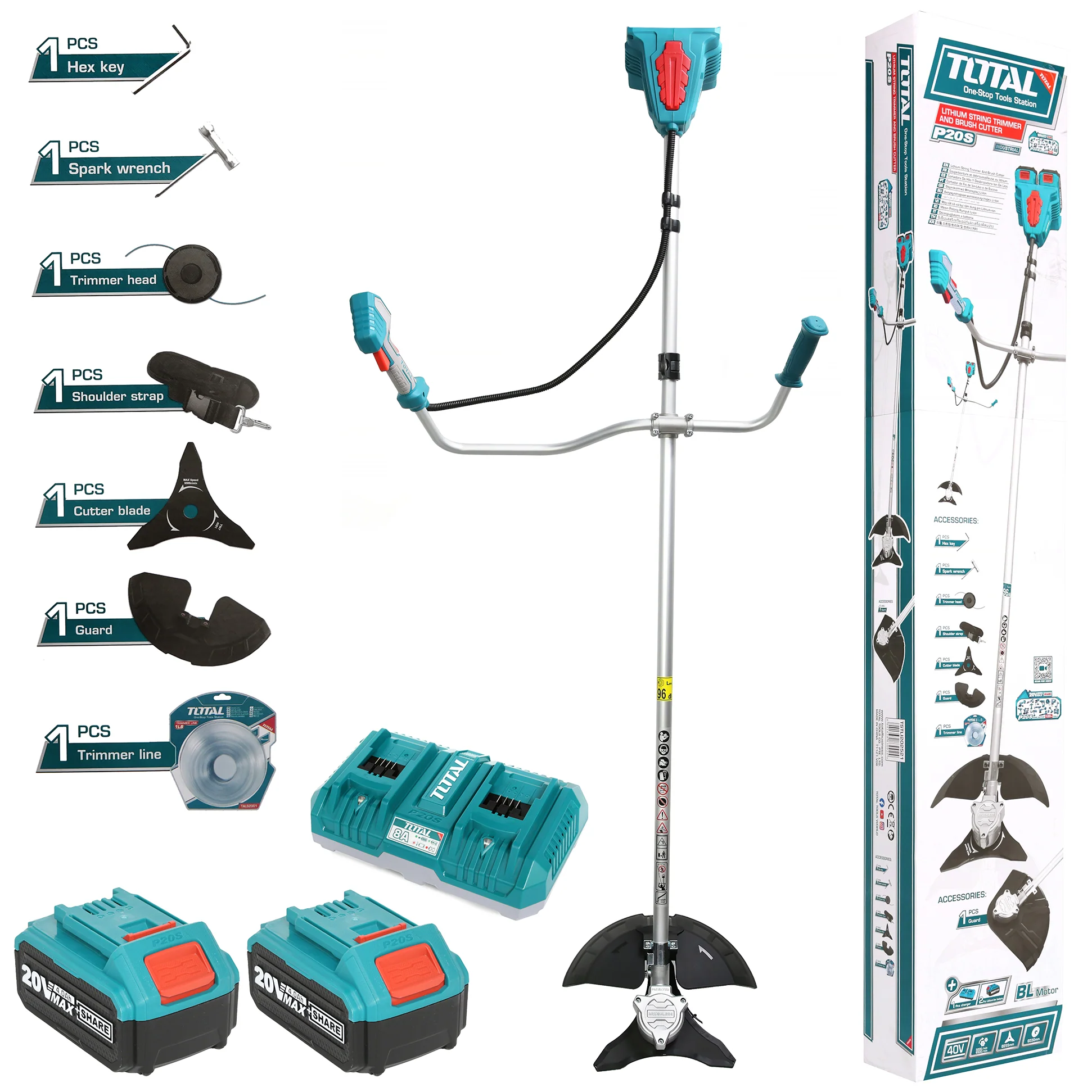 TOTAL TSTLI202521 Li-Ion 40V Trimmer / Brush Cutter Kit